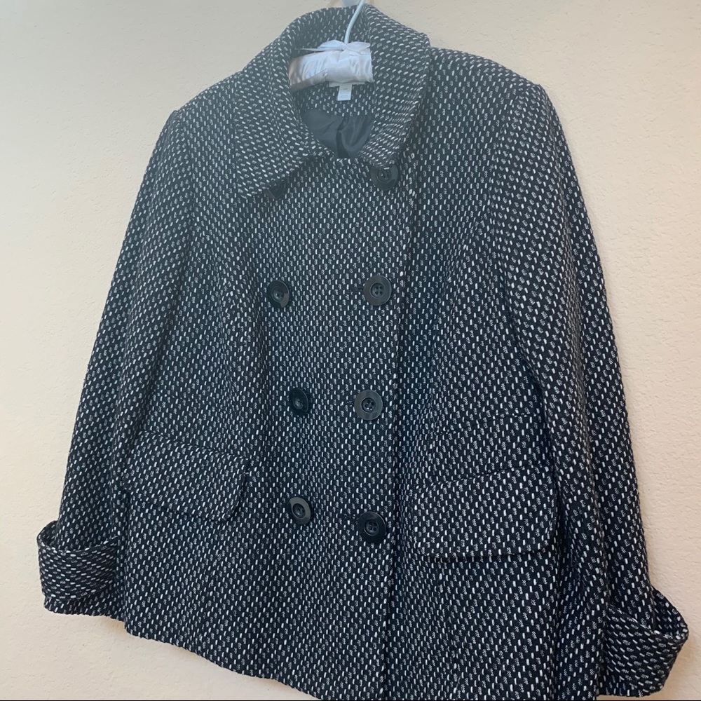 Charter Club Woman Black White Wool Peacoat Jacket B9/2 - Picture 2 of 7
